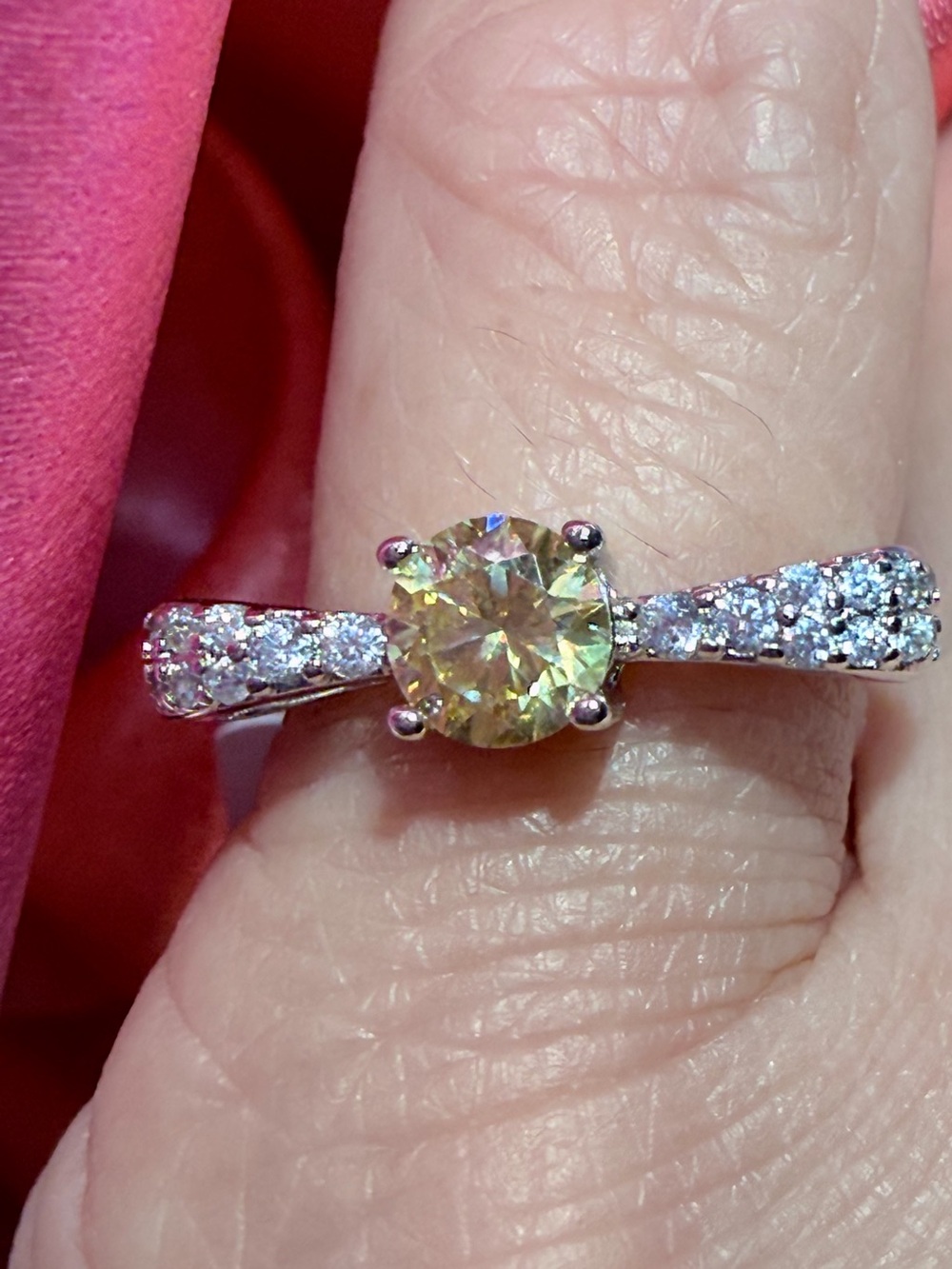 New Rare Yellow Moissanite with Sparkling Pave’ Bow Shape Ring